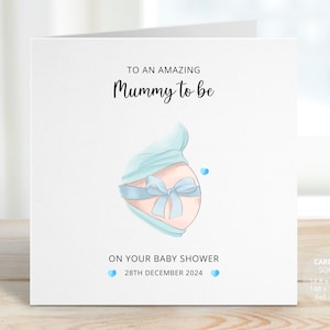 Soon To Be Mummy Baby Shower Card, Personalised Expectant Mother with Baby Boy Bump, New Mum To Be Pregnancy Card, Card for Mummy, REF: BS02