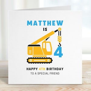 Construction Birthday Card for Boy or Girl, Personalised Construction Crane Vehicle Truck Gift for Kids, Digger Grandson Birthday, REF: CB86