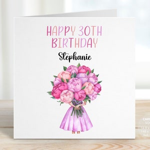 Peony Flower Birthday Card Gifts for Women | 30th, 40th, 50th, 60th, 70th, 80th, 90th, 100th Birthday Card | Pink Peonies Flowers, REF:CB341