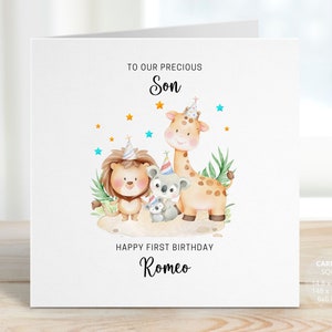 Personalised Happy 1st Birthday Card for Son, Animal Birthday Card, Jungle Card Gift, Safari Animal Birthday Card Gifts for Him, REF: CB74