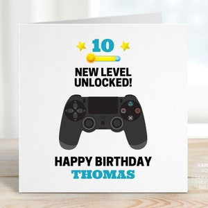 Happy 10th Birthday Card, New Level Unlocked Video Game Birthday Gift, Personalised Boys Gamer Control Card for Kids, Boyfriend, REF: CB322