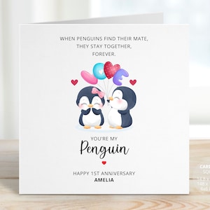 Personalised Penguin Anniversary Card for Boyfriend, Girlfriend, Husband, Wife, Partner, First Anniversary Gift, You're My Penguin, REF:CA22