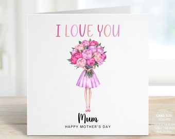 Mother's Day Card, I Love You Mothers Day Gift, Mother's Day Card for Mum, Bunch of Flowers, Gifts for Nanny, Nana, Grandmother, REF: SM154