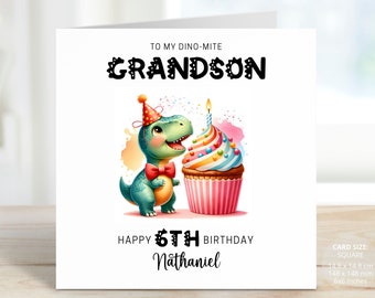 Personalised Dinosaur Birthday Card for Girls or Boys, Dinosaur Happy Birthday Card Gift for Him or Her, Card for Son, Grandson, REF: CB366