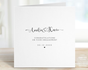 Personalised Couple Names and Date Print Card, Custom Couples Engagement Card, Engaged Gift for Boyfriend Girlfriend Partner, REF: WE21