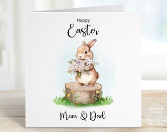 Personalised Easter Card for Mum and Dad, Happy Easter Bunny Rabbit Card for Parents, Husband, Wife, Girlfriend, Boyfriend, Partner REF:SE10