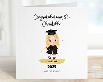 Personalised Daughter Graduation Card, Cap Gown & Scroll, School University Name, Congratulations Graduate, Class of Year Leaver, REF: CG14