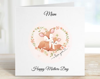 Deer Mothers Day Card Gifts for Mum, Personalised Happy Mothers Day Card, Baby 1st Mothers Day, First Mummy Card, I love you Mum, REF: SM20