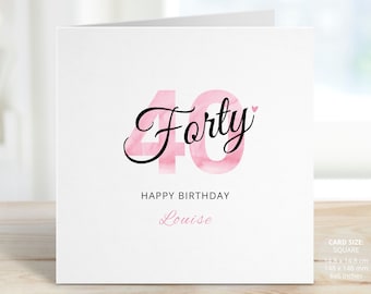 Personalised 40th Birthday Card for Her, 40th Age Birthday Card, 40th Birthday Gift for Her, Forty Card for Mum, Bestie, Friend, REF: CB45