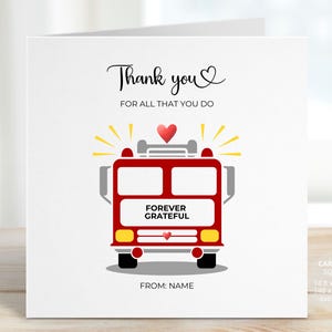 Firefighters Thank You Card, Fireman Appreciation Gift, Thank You Cards to Fire & Rescue, Grateful for You, Red Fire Engine Truck, REF: AT73
