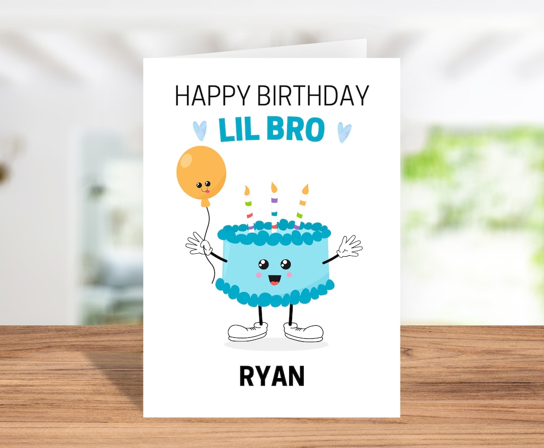 Funny Cake Little Brother Birthday Card | Custom Cute Birthday Card for ...