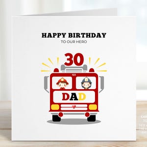Personalised Fire Truck Birthday Card for Dad, Fire Engine Birthday Gift, Daddy Firefighter Card, Father Chief Fireman, Grandad, REF:CB508
