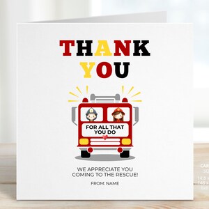 Fireman Thank You Card, Firefighters Appreciation Gift, Thank You Cards, Fire & Rescue, Grateful for You, Fire Engine Truck, Thanks REF:AT74