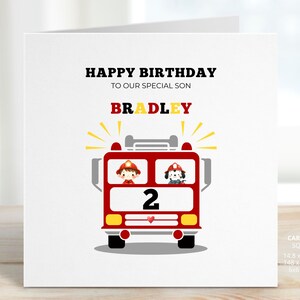 Personalised Fire Truck Birthday Card for Son, Grandson, Brother, Nephew, Fire Engine Birthday Gift,  Firefighter Card, Fireman, REF: CB502
