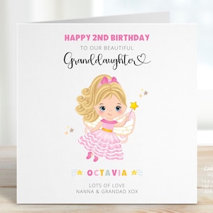 Personalised Granddaughter Fairy Birthday Card, Fairy Princess Card, Fairy Birthday Party Gift, Happy 2nd Birthday Card for Girl, REF: CB261