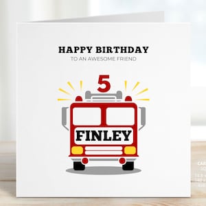 Personalised Fire Engine Birthday Card for Friend, Fire Truck Birthday Gift, Firefighter Card, Fireman, Brother, Nephew, Cousin, REF: CB504