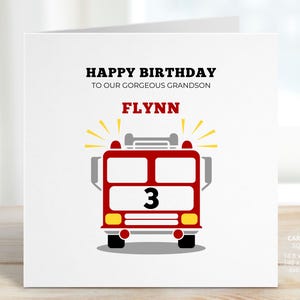 Personalised Fire Engine Birthday Card for Son, Grandson, Brother, Nephew, Fire Truck Birthday Gift,  Firefighter Card, Fireman, REF: CB501