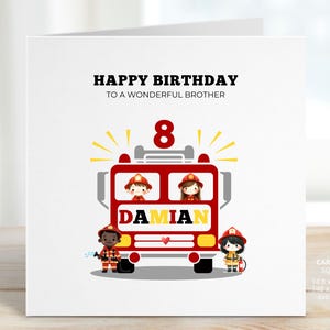 Personalised Fire Truck Birthday Card for Brother, Fire Engine Birthday Gift, Grandson, Boy, Nephew, Firefighter Card, Fireman, REF: CB507