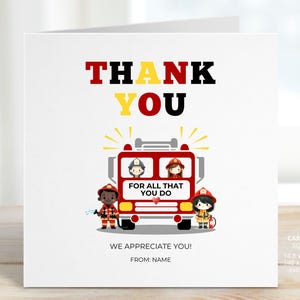 Fire & Rescue Thank You Cards, Firefighters Appreciation Gift, Fireman Thank You Card, Grateful for You, Fire Engine Truck, Thanks, REF:AT75