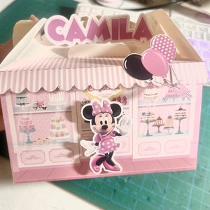 Minnie Bowtique Favor Box, Minnie Mouse Pinky Dot Birthday Party, Personalized Gable Favor Boxes.