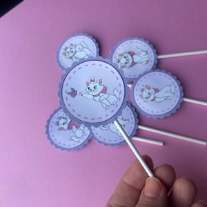 Vintage Marie Aristocats Cupcake Toppers, Aristocats party decor, Marie kitty birthday.