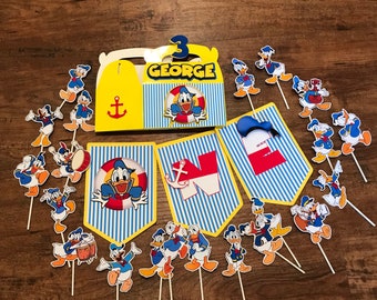 Donald Duck Cupcake Toppers, Donald Party Decoration, Donald First Birthday, Donald Duck Party Theme