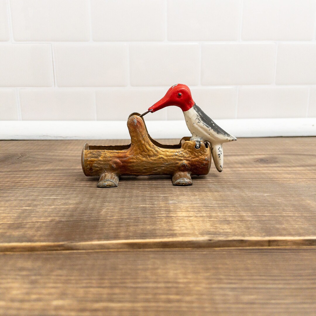 Vintage Woodpecker Toothpick Holder Metal Die Cast Bird Etsy