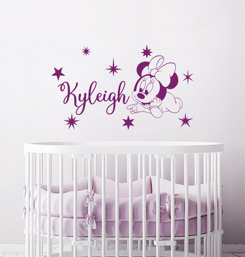 minnie mouse wall decal. personalized girl name vinyl stickers. custom name  minnie mouse. minnie mouse wall art. nursery bedroom decor nv297