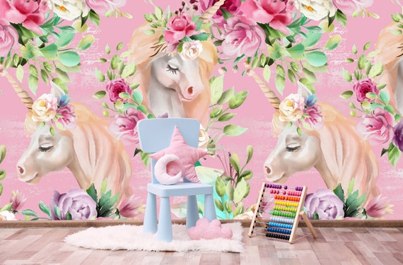  Unicorn  Flowers Wallpaper  Unicorn  Girl Wallpaper  Mural 