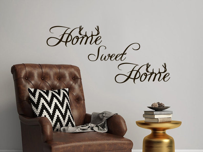 Home Sweet Home Wall Decal Family Vinyl Sticker Decals Deer Horns Hunting Home Decor Bedroom Wall Living Room Design Interior Nv85