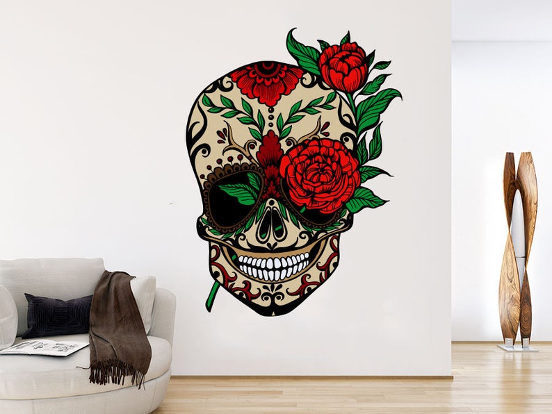 Sugar Skull Wall Stickers Full Color Mural Decal Art Decor Nc58 - Sugar Skull Wall Decal Sugar Skull Wall Stickers Full Color Mural Decal Art Decor Nc58 - Sugar Skull Wall Decal