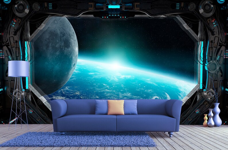 Galaxy Outer Space Wallpaper Space Station Window Removable Wallpaper Mural Self Adhesive Wallpaper Peel And Stick Wallpaper Ns12
