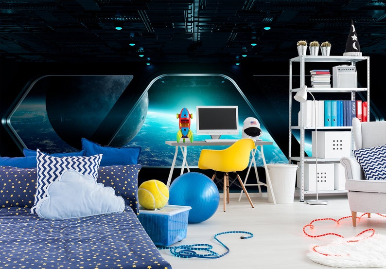 Galaxy Outer Space Wallpaper Removable Wallpaper Nursery Space Station Window Self Adhesive Wallpaper Peel And Stick Wallpaper Ns14