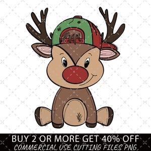 Reindeer PNG Design | Hand Drawn | Christmas Shirt | Digital Download | Digital Art | | Red Nose | Sublimation Girl Reindeer | Reindeer Hat