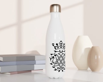 Johann Sebastian Bach Siegel / Monogramm / Wappen / Insignien / Initialen auf weisser Edelstahl-Wasserflasche, 502 ml (17oz)