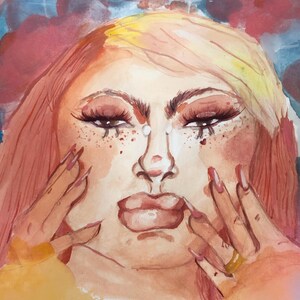 Arte feminina, Arte rosa, Aquarelas, Decoração de parede, Cores brilhantes, Impressão de moda, 8x10, Tamanho carta, Semi brilhante