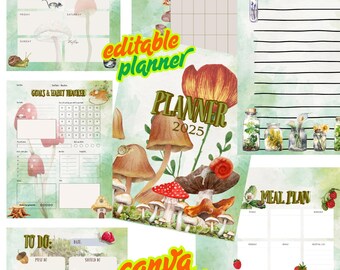 Cottagecore Planner Bundle | Forest Aesthetic Printable & Canva Template | Daily, Weekly, Monthly Planner | Rustic PDF Download