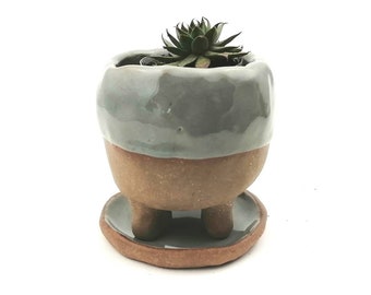 Small succulent planter with saucer, ceramic planter, plant pot with drainage, Kusamono planter, cactus planter, handmade ceramics