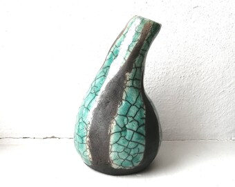 Raku ceramic vase, handmade pottery, turquoise vase, organic form, home decor, wabisabi pottery, ceramics decorative