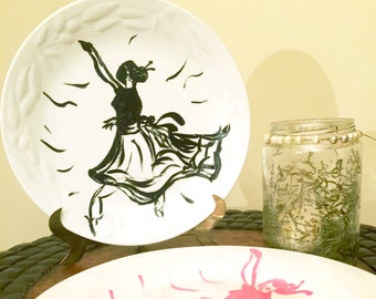 Assiette ballerine dansante peinte à la main