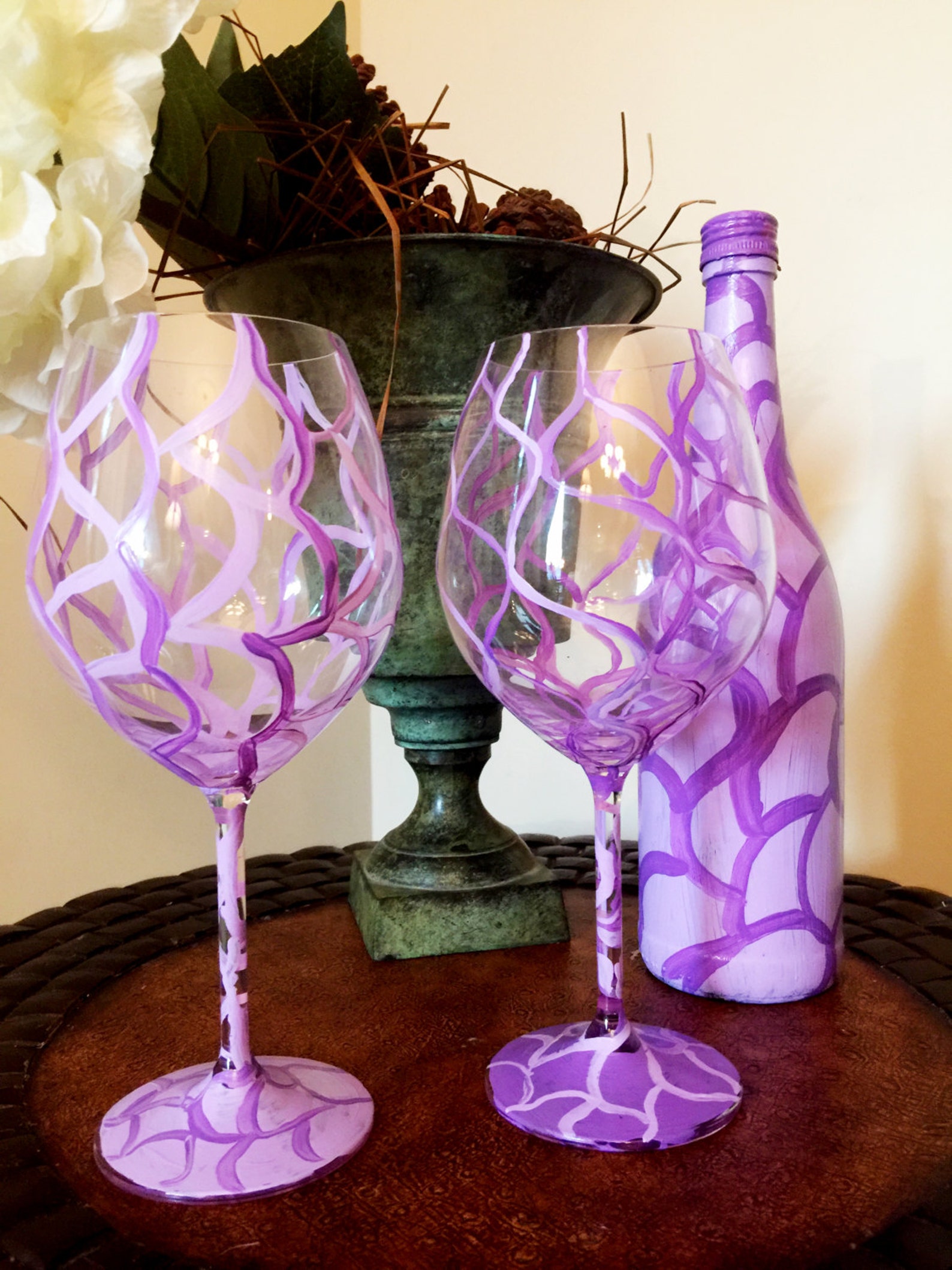 Hand Painted Wine Glass Abstract Etsy