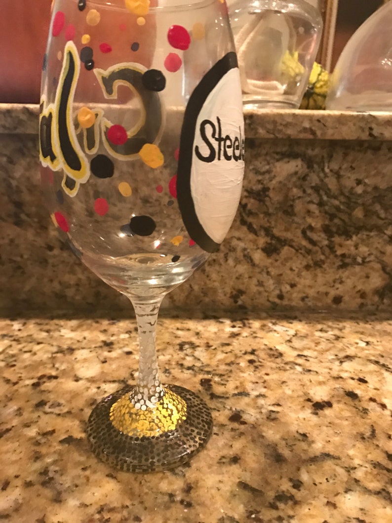 Pittsburgh Steelers Hand Painted Wine Glass Etsy