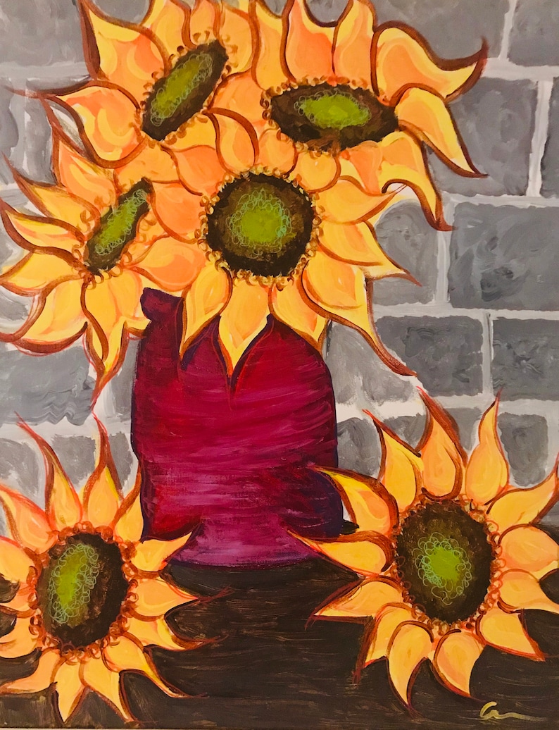 Sunflowers in Vase Acrylic Canvas Painting 16x20 in Size Etsy
