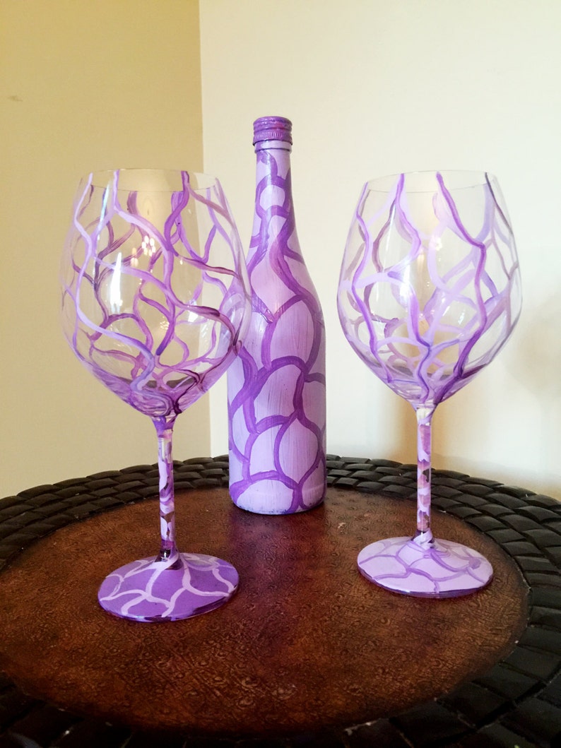 Hand painted wine glass abstract Etsy