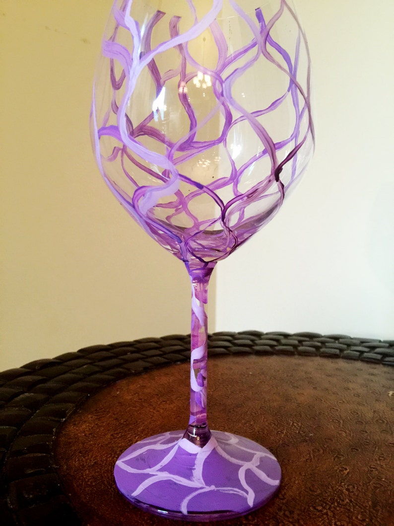 Hand painted wine glass abstract Etsy