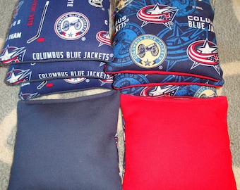 Clearance Sale!  Set of 8 Columbus Blue Jackets cornhole bags - regulation size