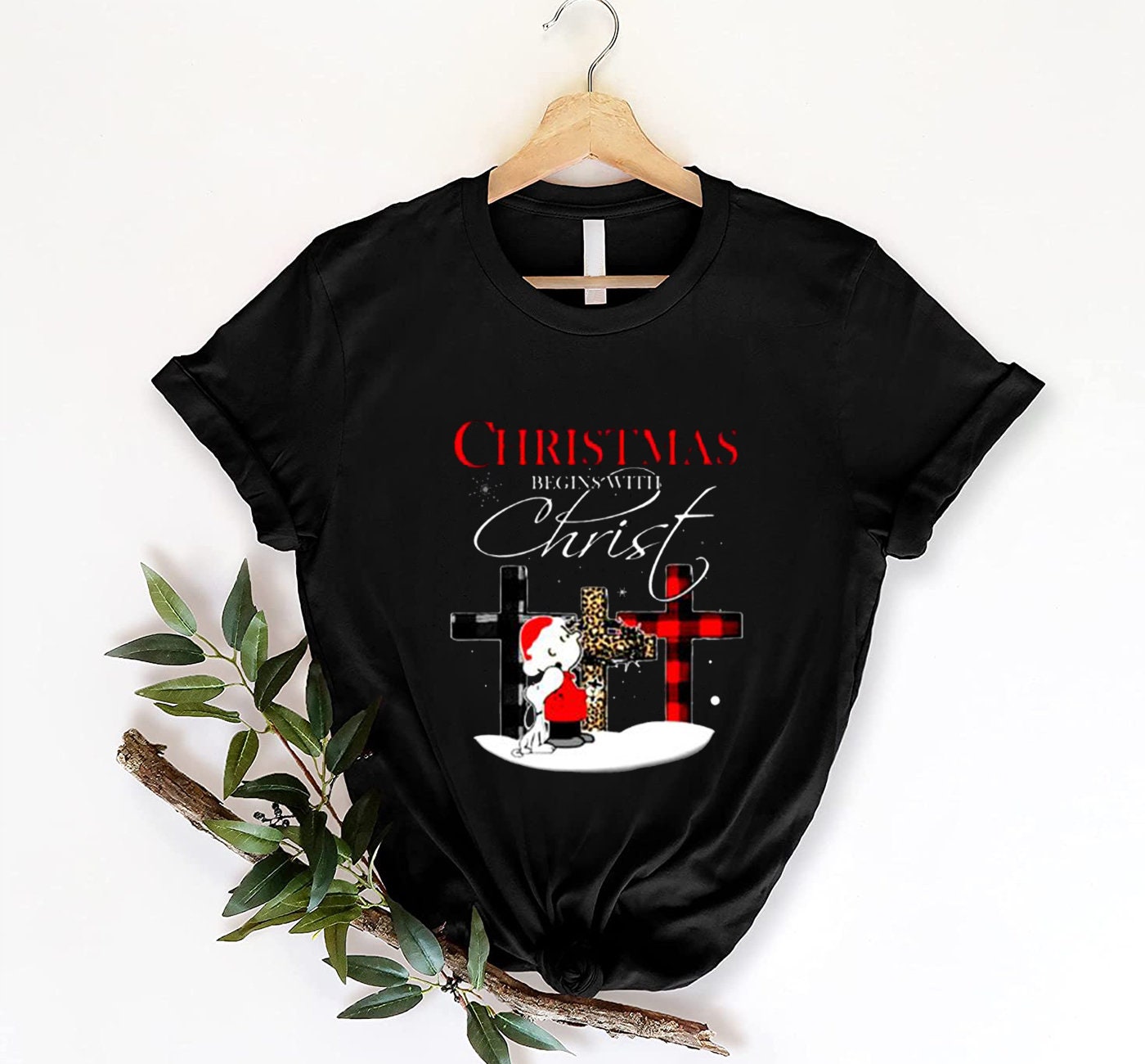 Discover Santa Charlie Brown And Snoopy Christmas Begins With Christ T-Shirt