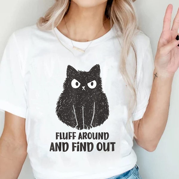 Damen Fluff Around And Find Out Lustige Katze Sprüche Humor Retro T-Shirt Mit V-Ausschnitt