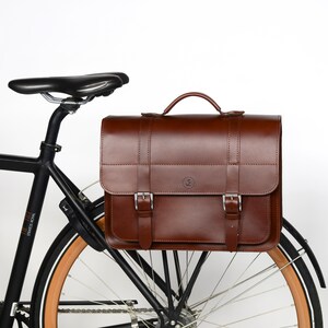 NEW Leather bicycle bag BUSINESS RIDE, leather pannier, gift for cyclists, hand-crafted, brown image 1