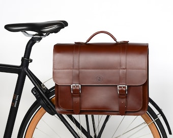 NEW!  Leather bicycle bag BUSINESS RIDE, leather pannier, gift for cyclists, hand-crafted, brown